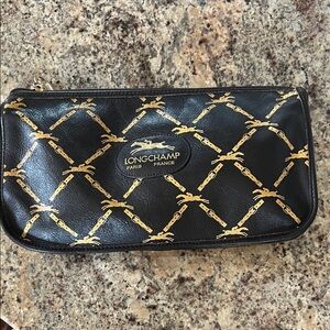 Longchamp Black and Gold Patterned Pouch unisex